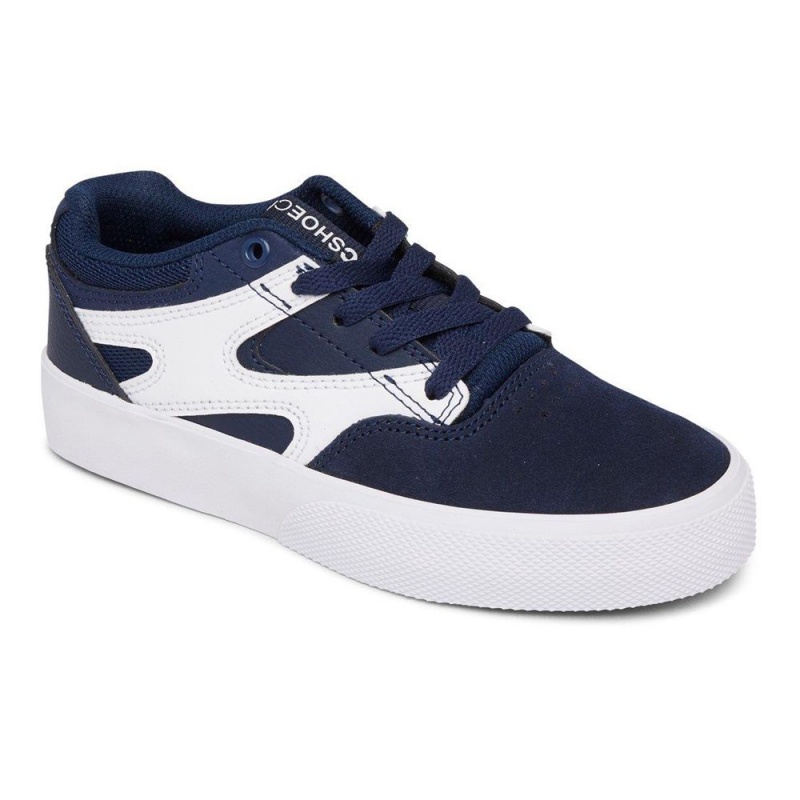 Chaussure Skate DC Shoes Kalis Vulc Enfant Bleu Marine Blanche | BGLJ-93175