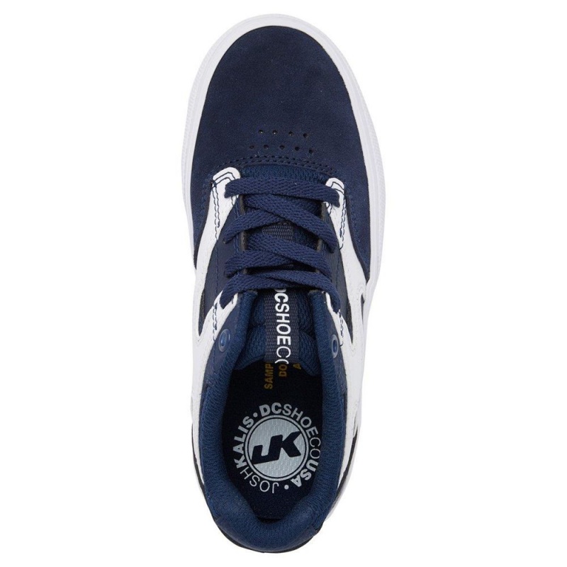 Chaussure Skate DC Shoes Kalis Vulc Enfant Bleu Marine Blanche | BGLJ-93175