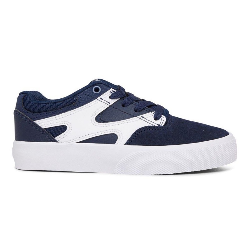 Chaussure Skate DC Shoes Kalis Vulc Enfant Bleu Marine Blanche | BGLJ-93175