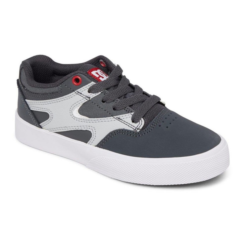 Chaussure Skate DC Shoes Kalis Vulc Enfant Grise Rouge | SVKI-04359