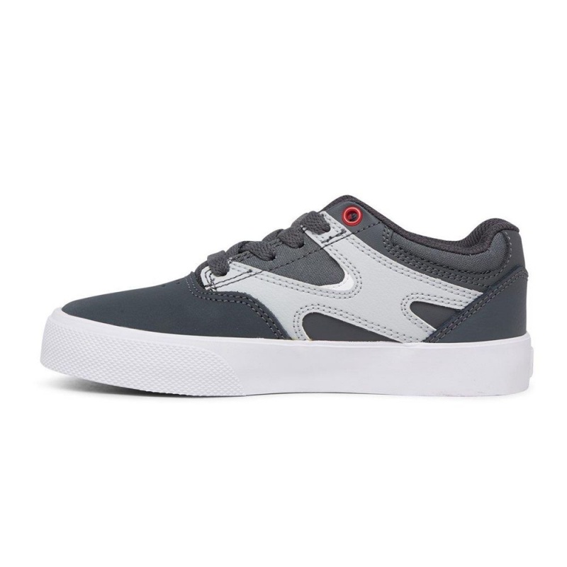 Chaussure Skate DC Shoes Kalis Vulc Enfant Grise Rouge | SVKI-04359