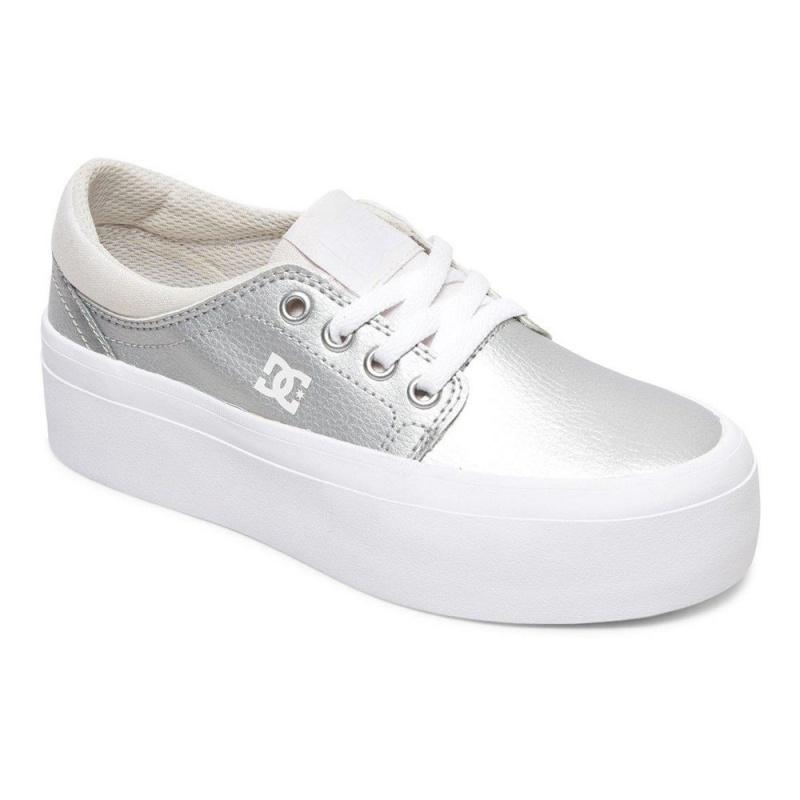 Chaussure Skate DC Shoes Trase Enfant Argent Blanche | STUD-32897