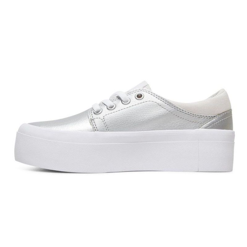 Chaussure Skate DC Shoes Trase Enfant Argent Blanche | STUD-32897